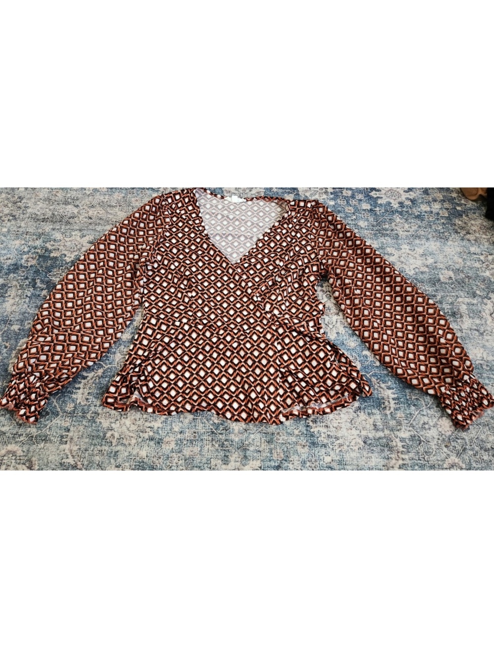 Perceptions Concept S Retro Geometric Wrap Peplum Blouse 70s